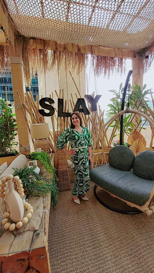 Green White Dress with Belt